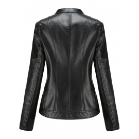 Plus Size – Fashion Women’S Short Jacket | Stand Collar, Spring and Autumn Thin, Dark Blue, Asymmetrical Hem, Long Sleeve, Pullover Style