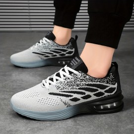 Men's Trendy Woven Knit Breathable Running Shoes With Air Cushion, Comfy Non Slip Durable Lace Up Sneakers For Men's Outdoor Activities