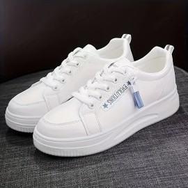 Women's Solid Color Casual Sneakers, Side Zipper Decor Platform Lace Up Skate Shoes, Low-top Walking Shoes in holiday