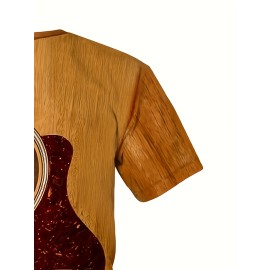 Vintage 3D Guitar Print Men's T-shirt - Summer Outdoor Tee