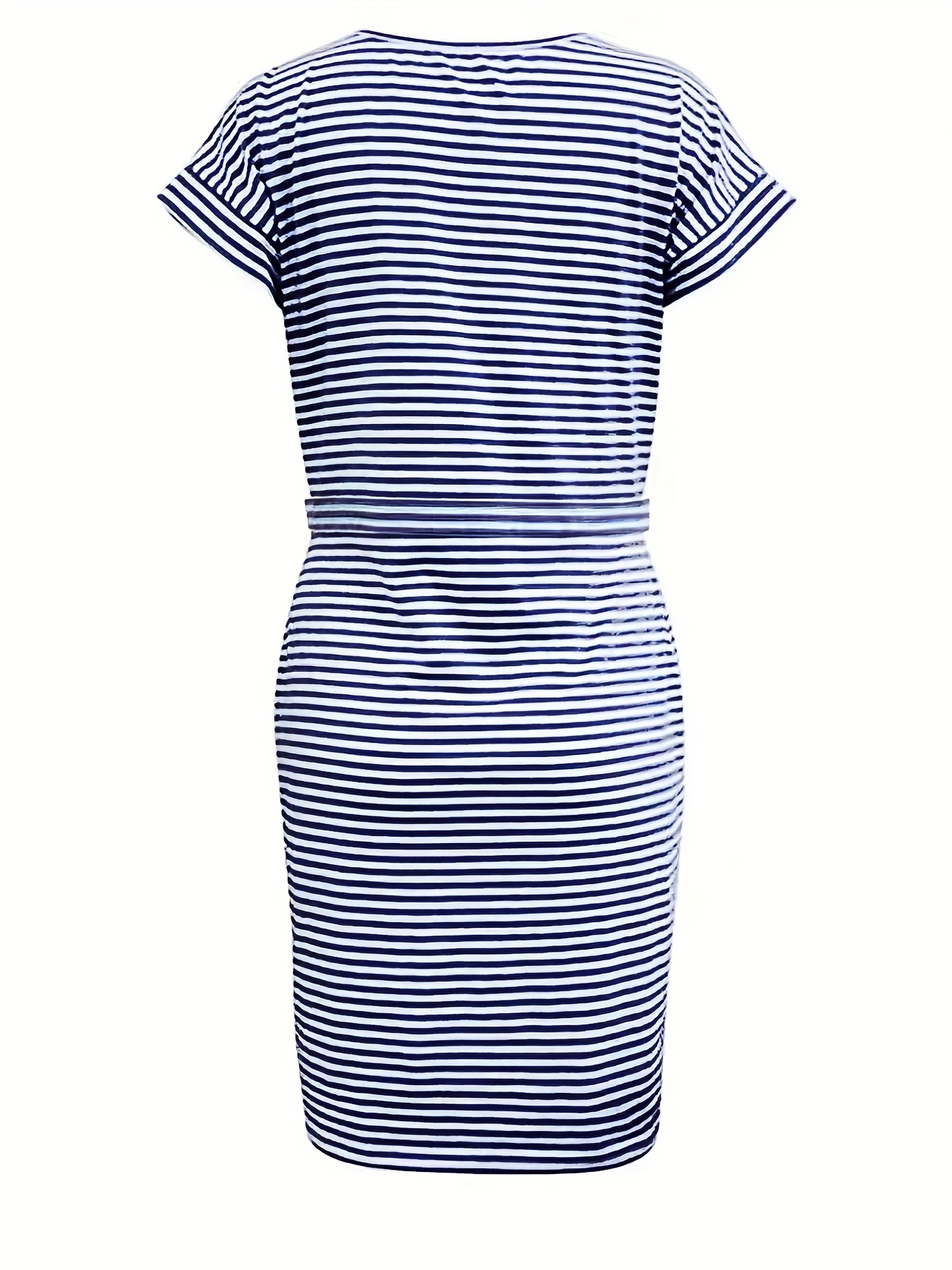 striped round neck slim dress casual buttons belt waist summer short sleeve t shirt dresses womens clothing details 13